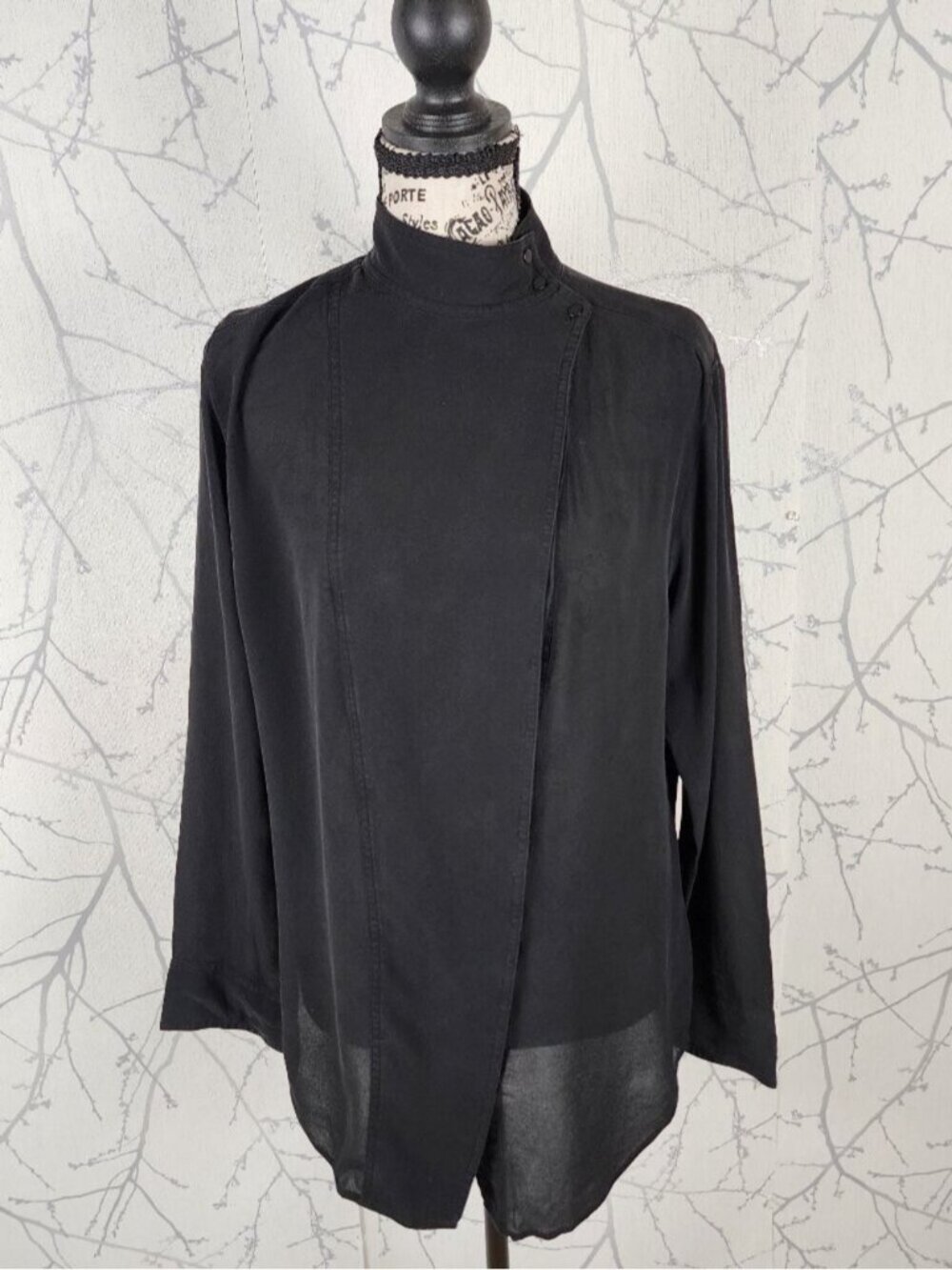 T Alexander Wang Black 100% Silk Asymmetrical Button Up Blouse
